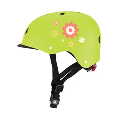 Globber | Kinderhelm | Elite Lights | XS-S | Lime green flowers