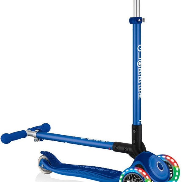 Globber Mini Scooter | Primo Foldable Plus Lights | Blue - Funwheel