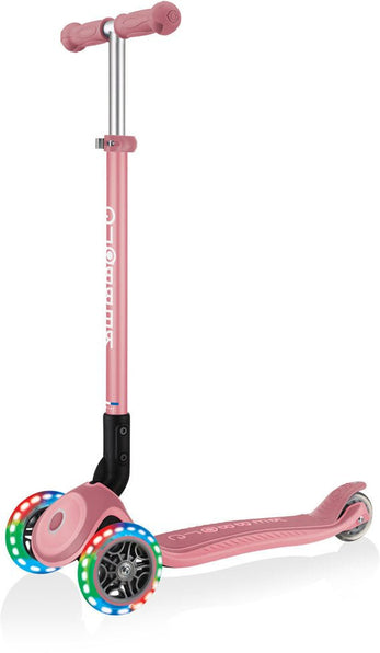 Globber Mini Scooter | Primo Foldable Plus Lights | Pastel Pink - Funwheel