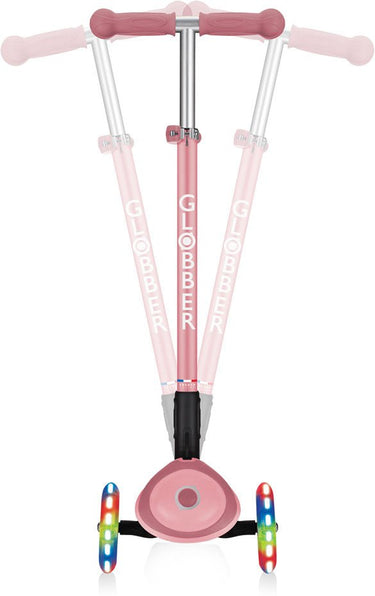 Globber Mini Scooter | Primo Foldable Plus Lights | Pastel Pink - Funwheel