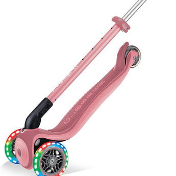 Globber Mini Scooter | Primo Foldable Plus Lights | Pastel Pink - Funwheel