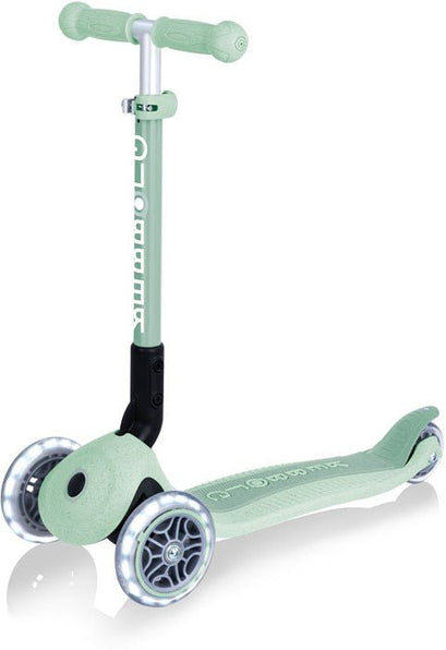 Globber Mini Scooter | JUNIOR Foldable Lights Eco | Pistachio - Funwheel