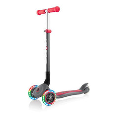 Globber Mini Scooter | Primo Foldable Lights | Anodized T-Bar | Grey Red