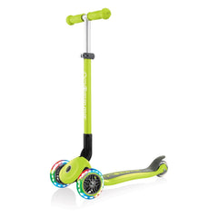Globber Mini Scooter | Primo Foldable Lights | Anodized T-Bar | Lime green