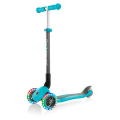 Globber Mini Scooter | Primo Foldable Lights | Anodized T-Bar | Teal