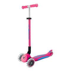 Globber Mini Scooter | Primo Foldable Plus Lights | Fuchsia-Sky blue