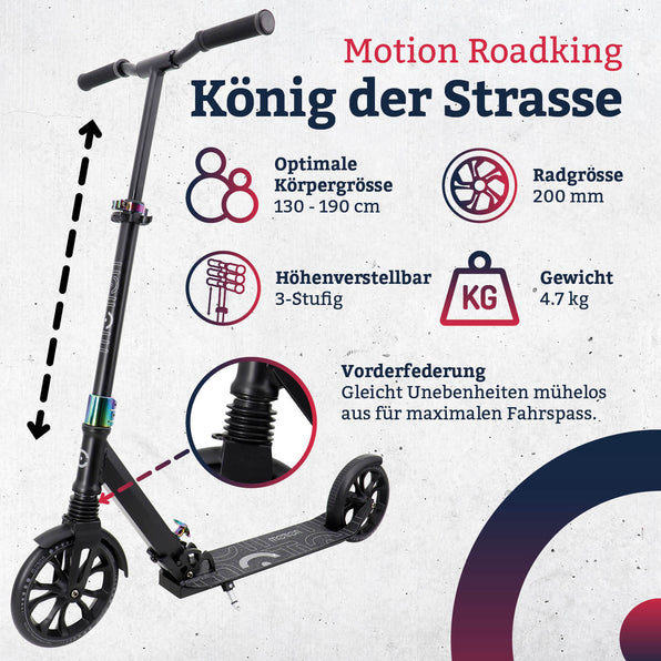 Motion Scooter | Road King 200mm | Schwarz-rainbow